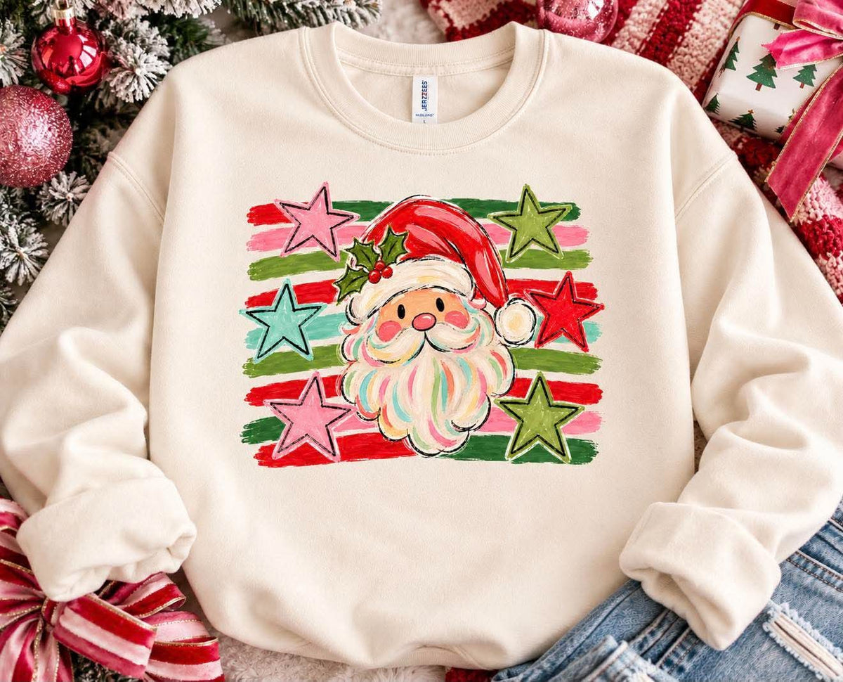 Striped Santa Stars DTF CMAS110 Graphic Top