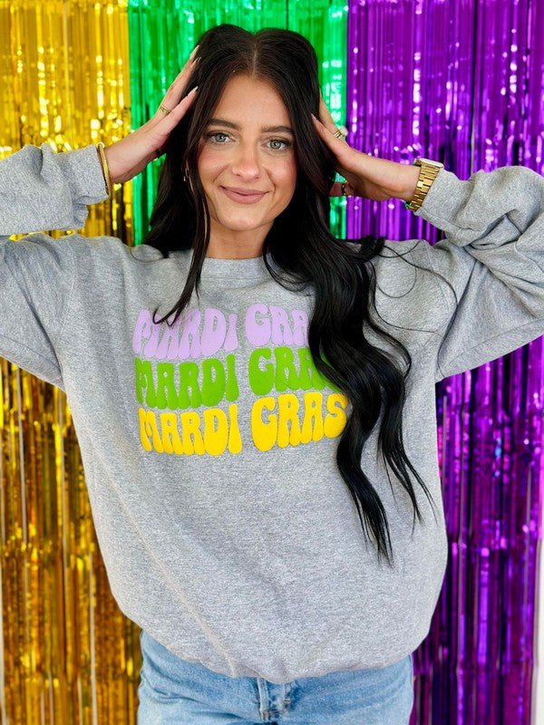 Mardi Gras Retro Wave Multi Color Puff Sweatshirt