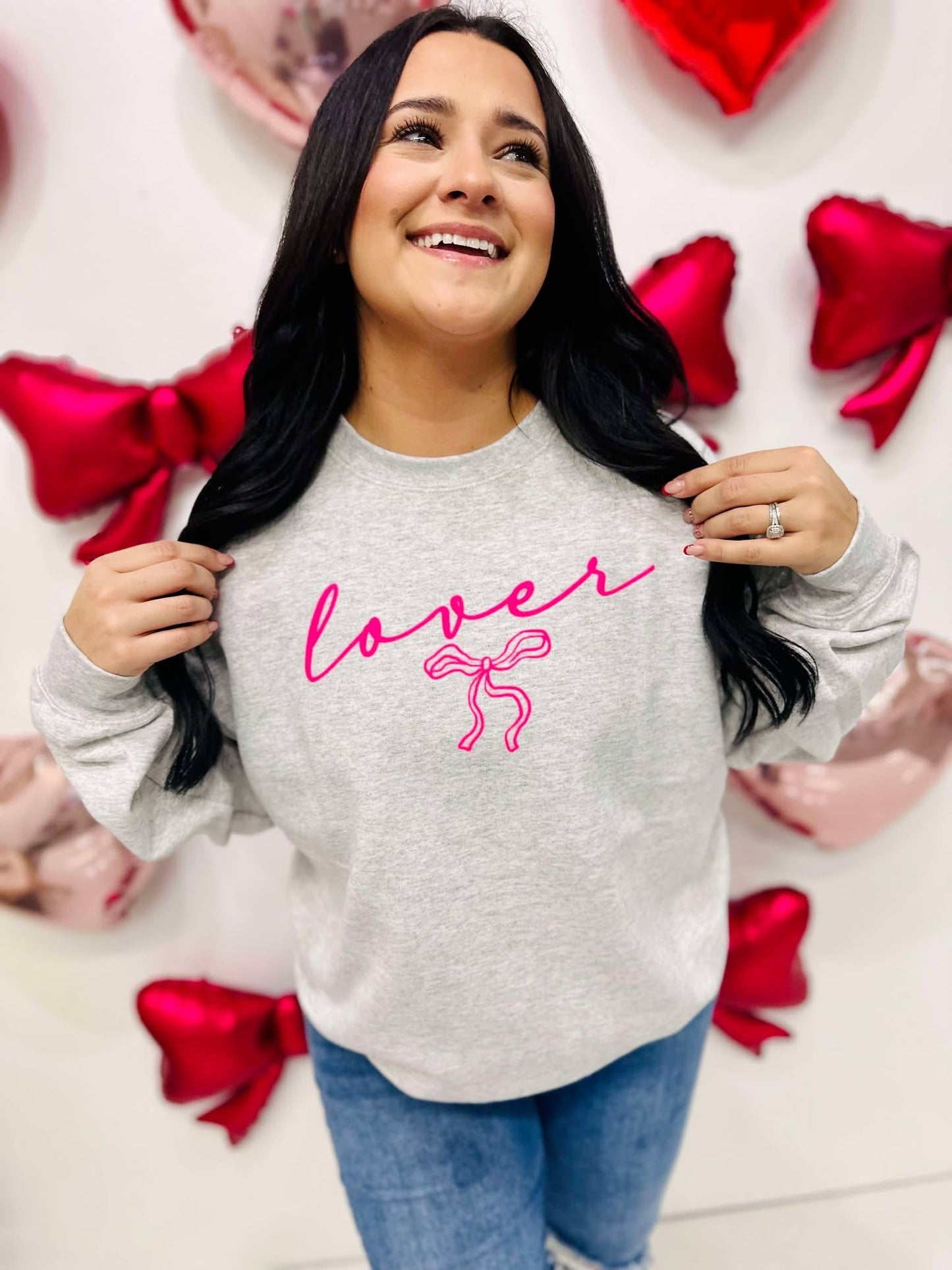 Lover Bow Thin Cursive Coquette Puff Sweatshirt