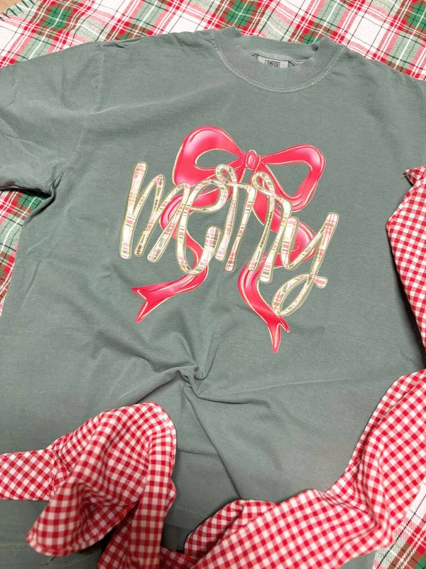 Big Coquette Bow Merry Plaid DTF Graphic Tee