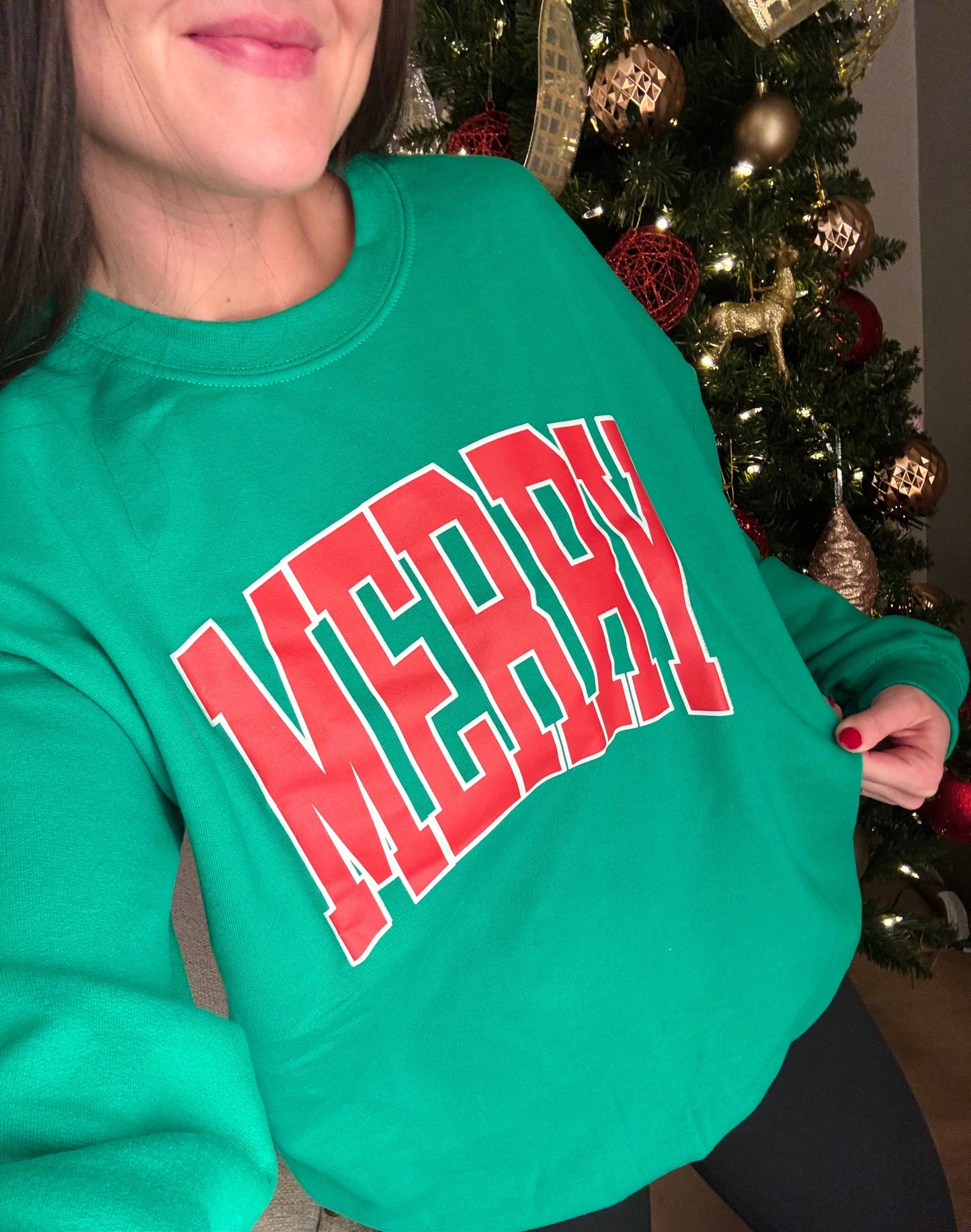 Merry Varsity Curved DTF Sweatshirt