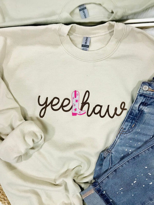 Yee Haw Cowgirl Boot Rope Embroidered Sweatshirt