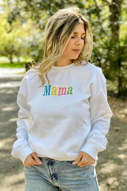 Mama Rainbow Embroidered Sweatshirt