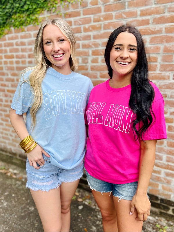 Girl Mom and Boy Mom Vinyl Varsity Tees
