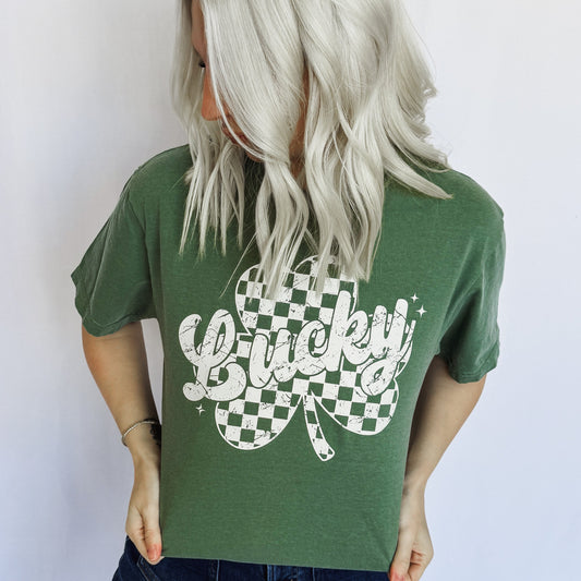 *Checker Shamrock Graphic Tee
