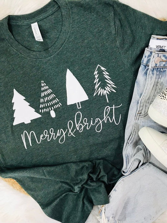 Merry And Bright Tree Trio Puff Tee