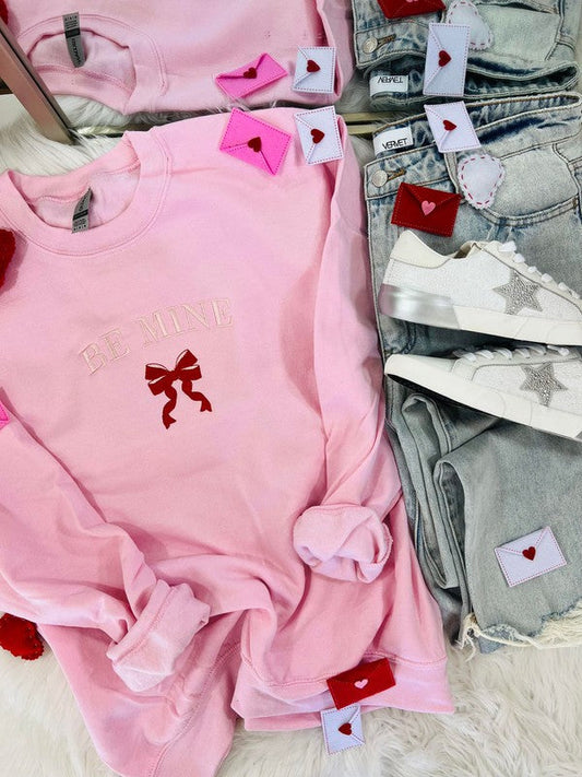 Be Mine Red Ribbon Embroidered Sweatshirt