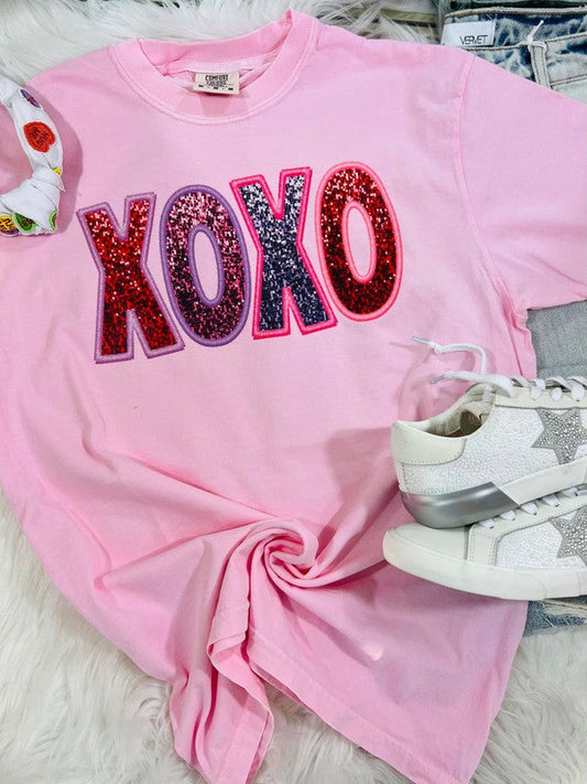 Multicolored Sparkly XOXO Tee