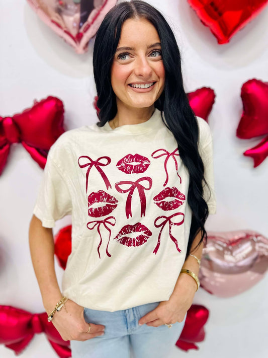 Kiss Lips's Bow Trio Stack DTF Tee