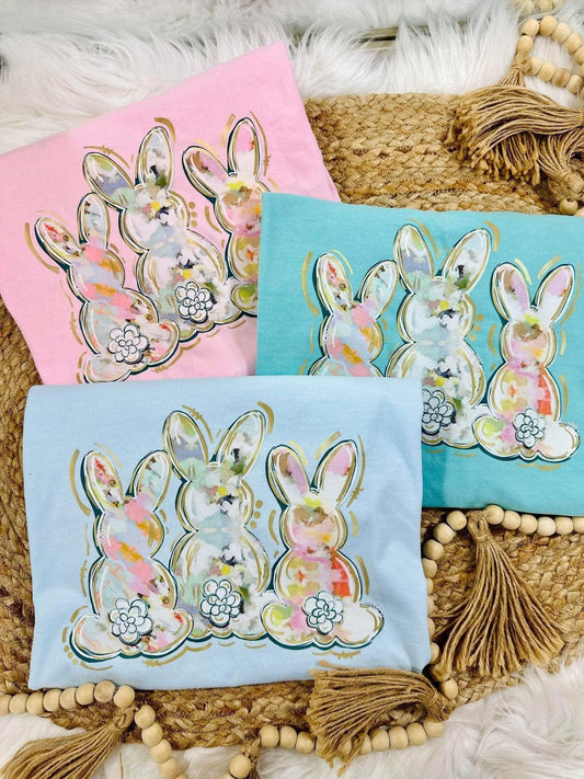Watercolor Easter Bunny Trio DTF Tee