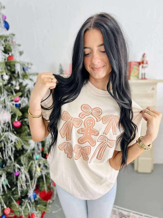 Gingerbread Cookie Bows DTF Graphic Tee
