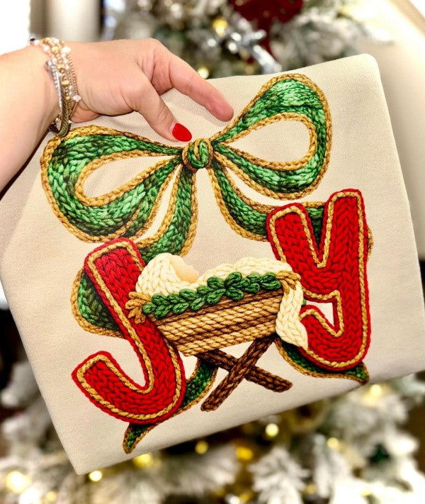 Joy Faux Crochet Yarn Graphic DTF Sweatshirt