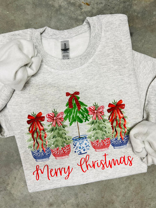 RTS Ash Grey Christmas Plants Sweatshirt DTF