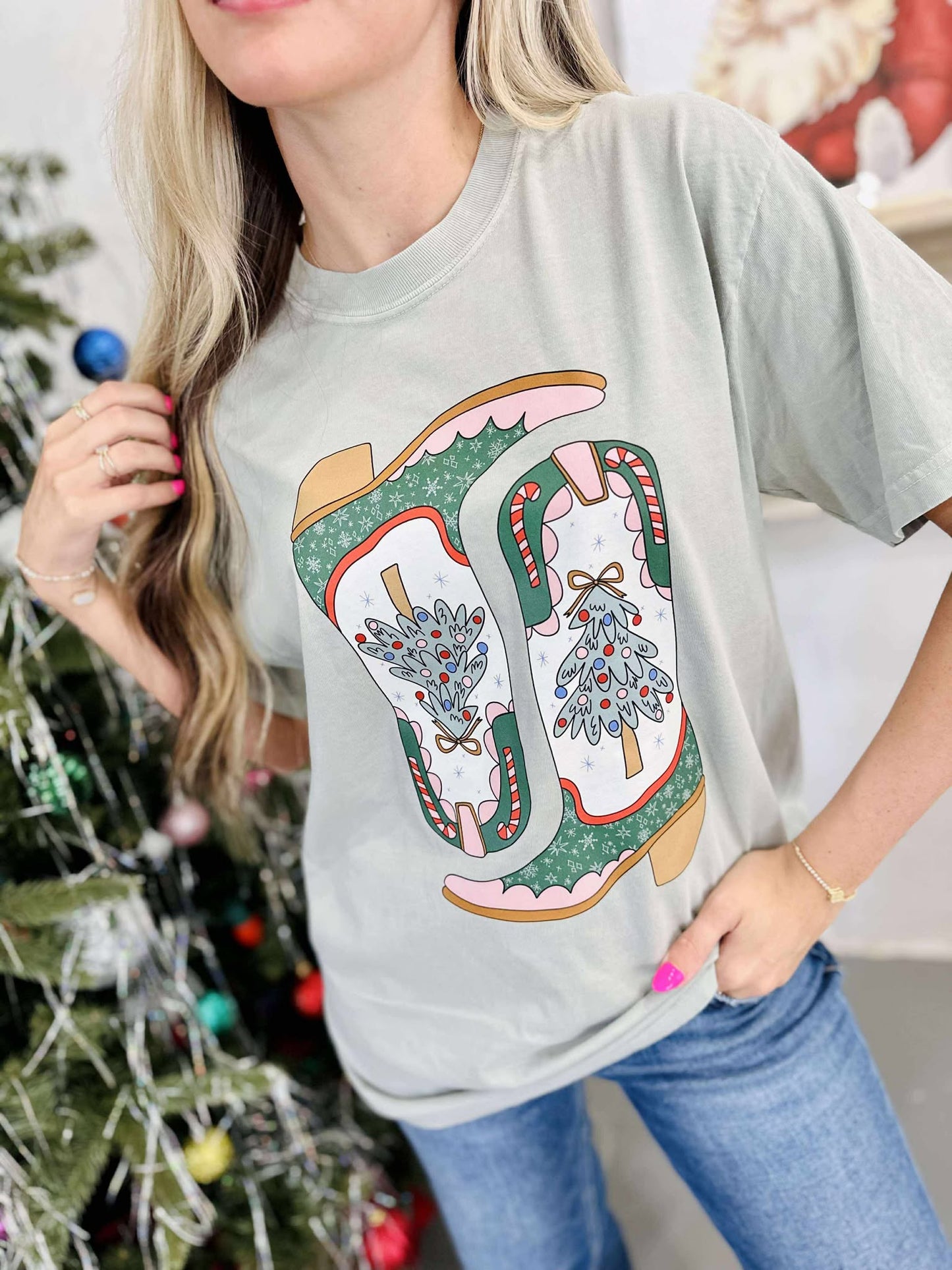 Cowgirl Christmas Boots DTF Graphic Tee