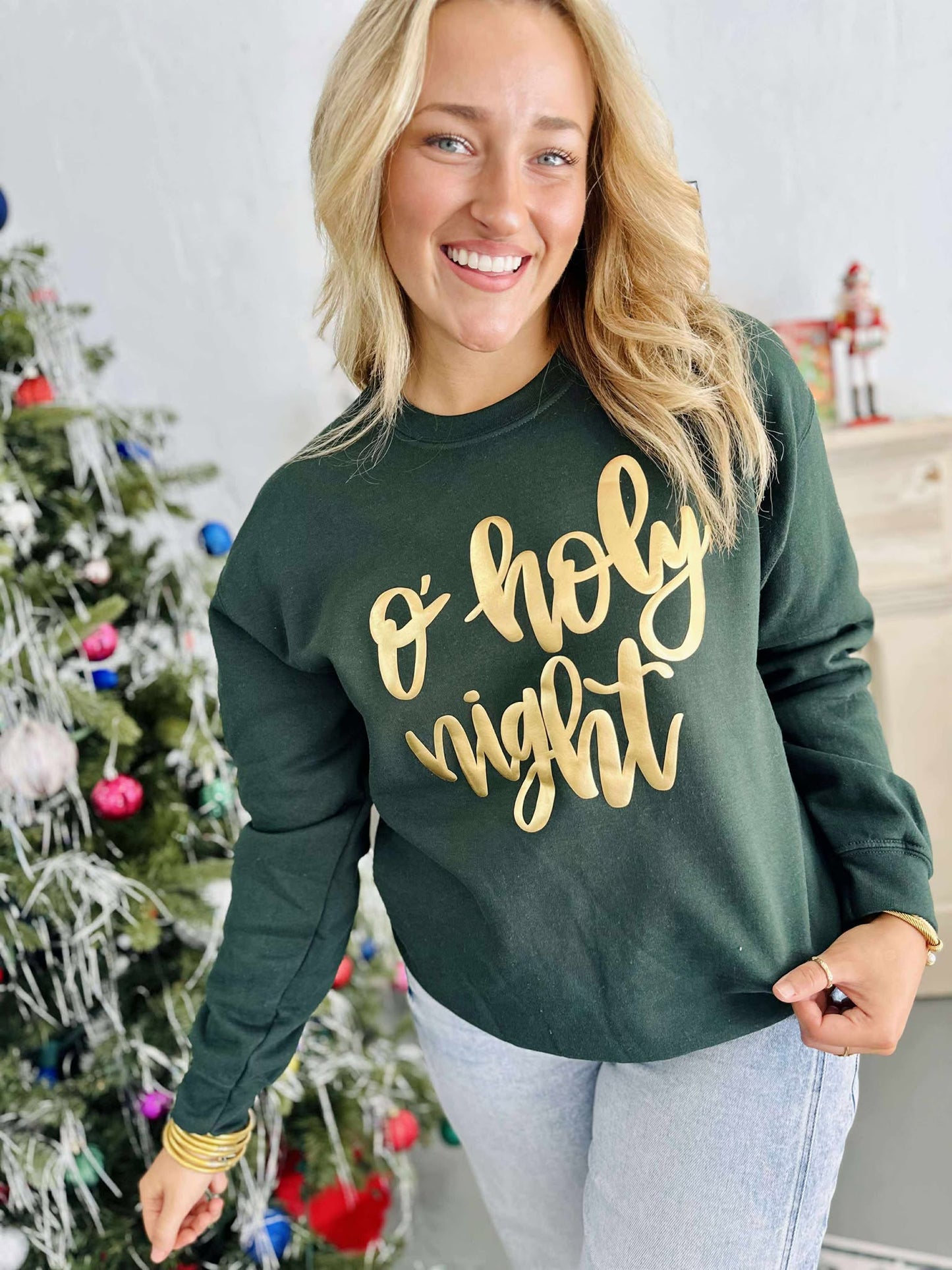 O' Holy Night Christmas Metallic Puff Sweatshirt