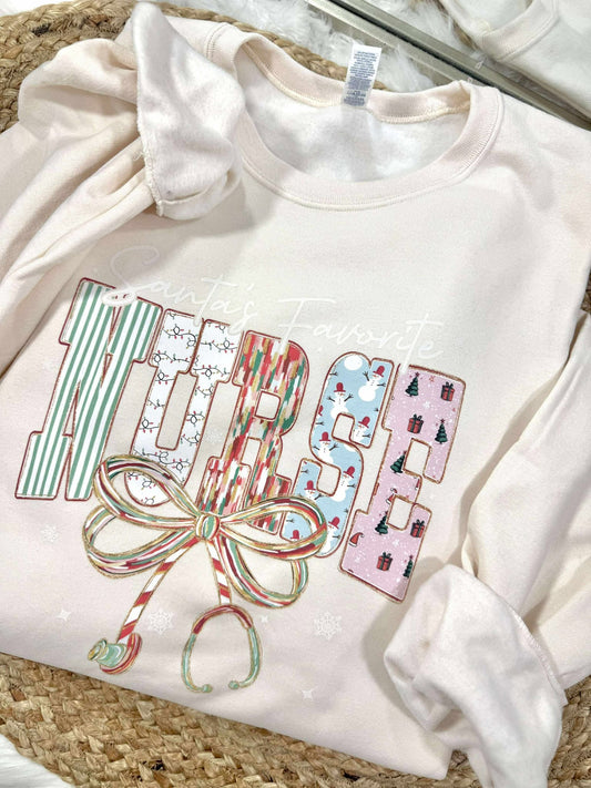 Santa Favorite Nurse Bow Graphic Tee