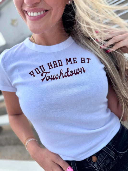 You Had Me At Touchdown GAME139 Embroidery Crop Tee