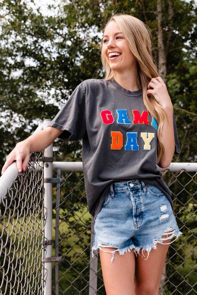 Game Day Multi Colored Varsity Patch Tee