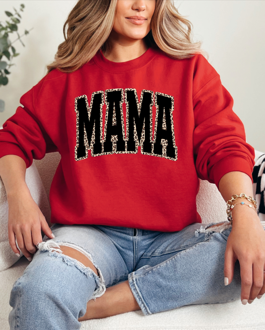Mama Leopard Outline Varsity DTF Sweatshirt