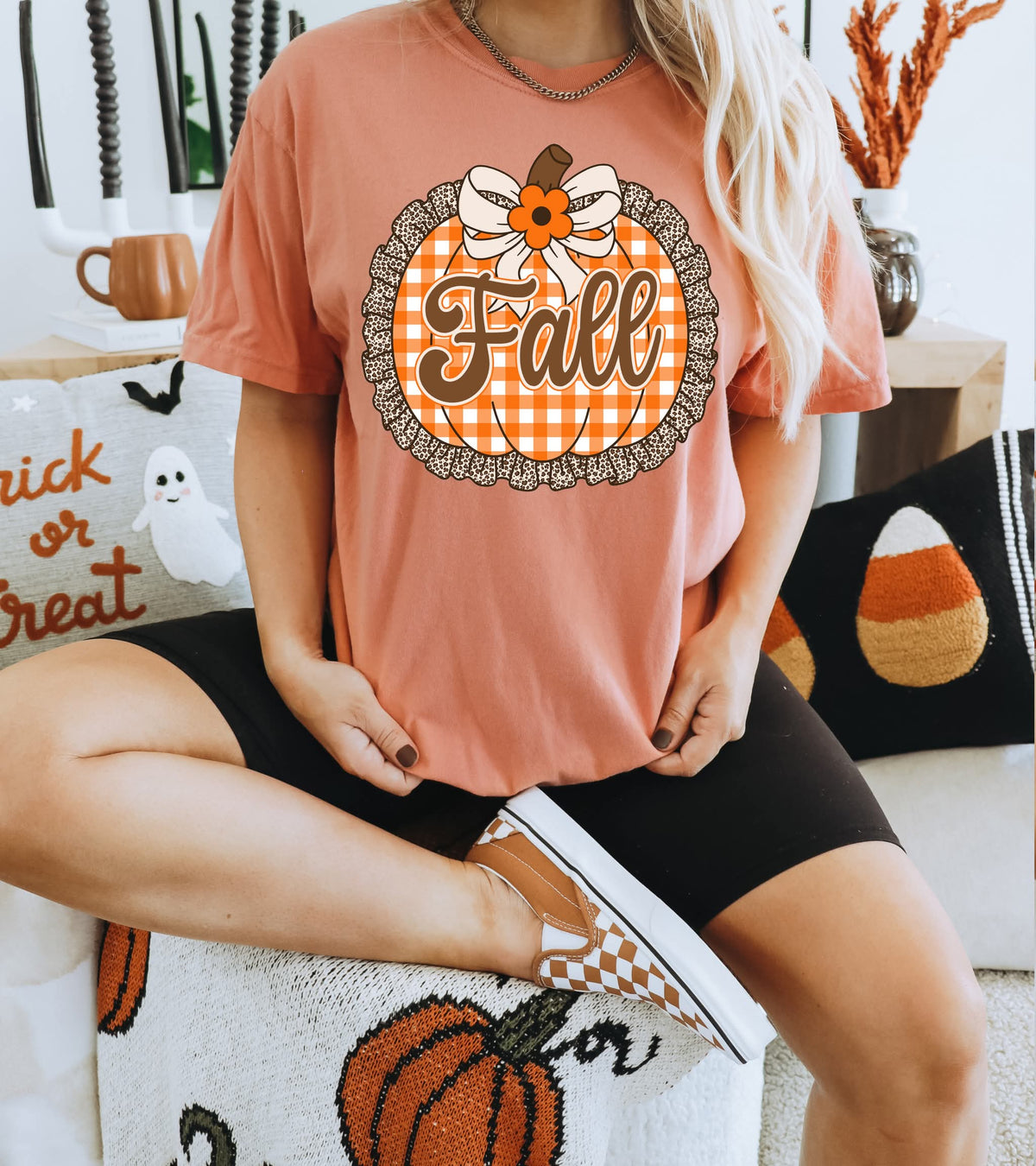 Gingham Ruffle Pumpkin DTF FALL51 Custom Apparel