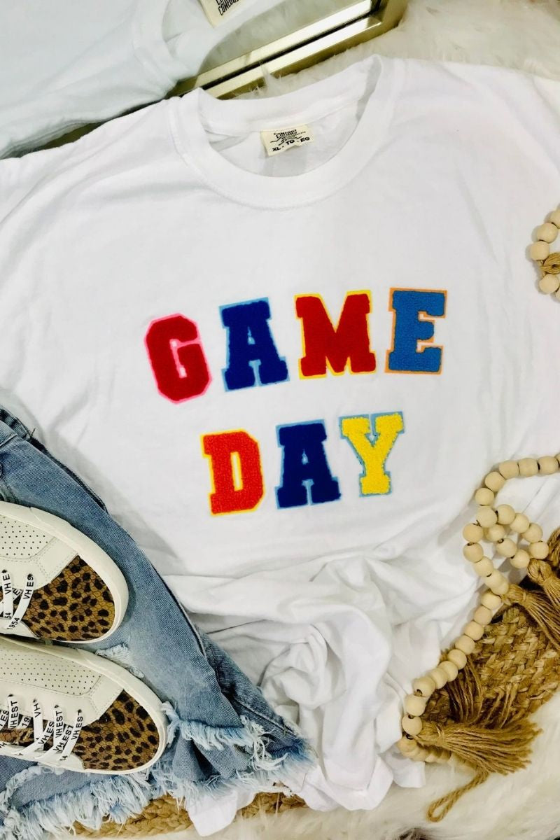 Game Day Multi Colored Varsity Patch Tee