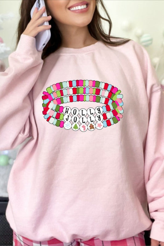 Ready to Ship Holly Jolly Friendship Bracelet DTF Sweatshirt