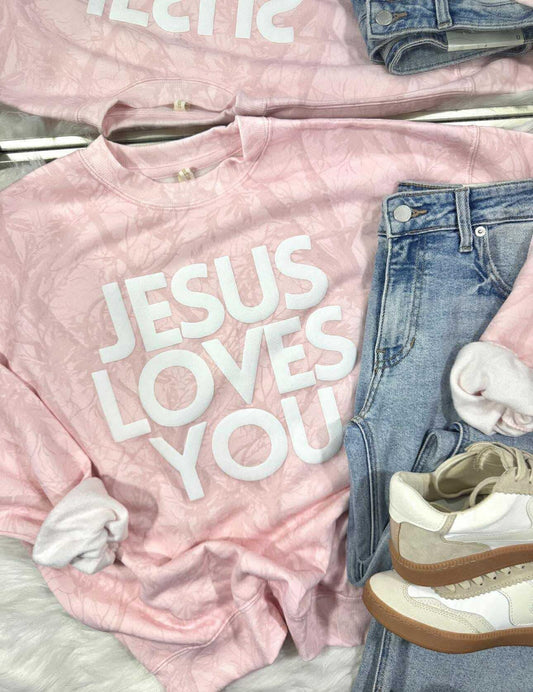 PRE ORDER -- Jesus Loves You Pink Camo Sweatshirt